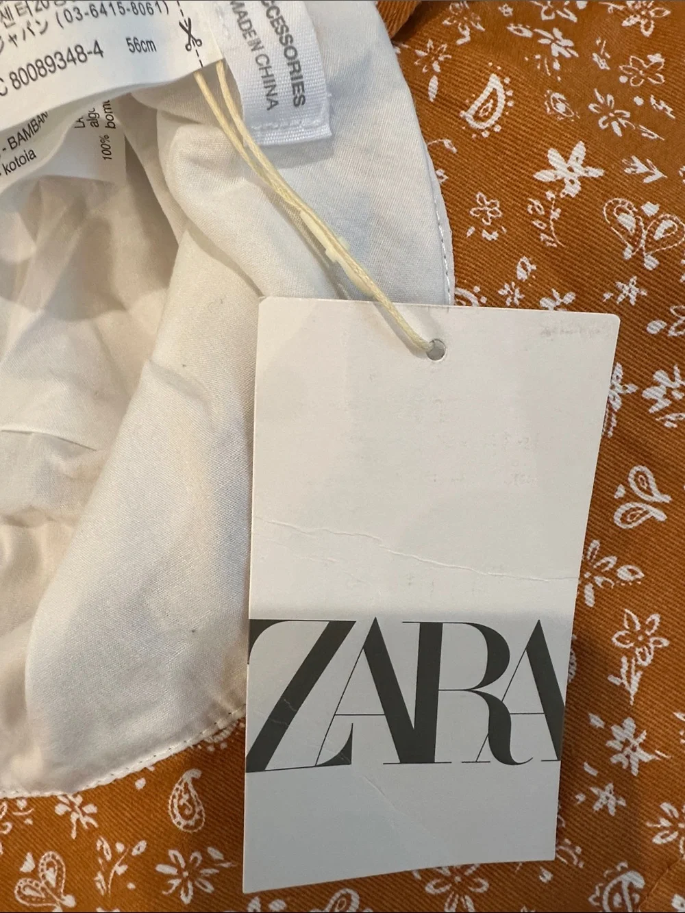 ZARA Rust-Orange Floral Tie-String Hat